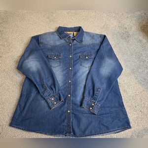 Wrangler Button-down Denim Top Pearl Buttons Western Rodeo Countryside C…